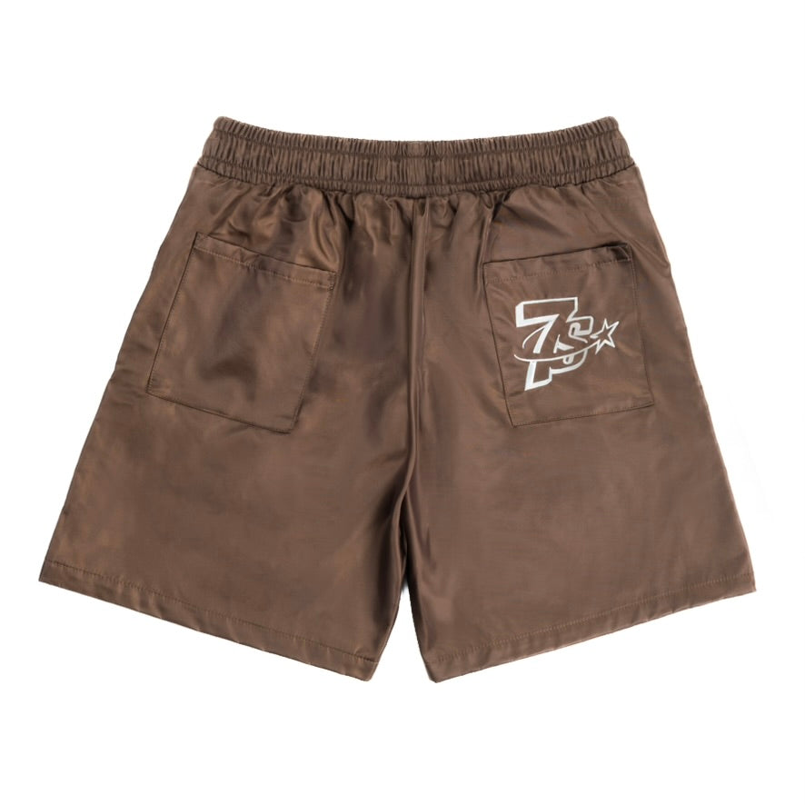 NYLON BUTTON UP SHORTS (BROWN)