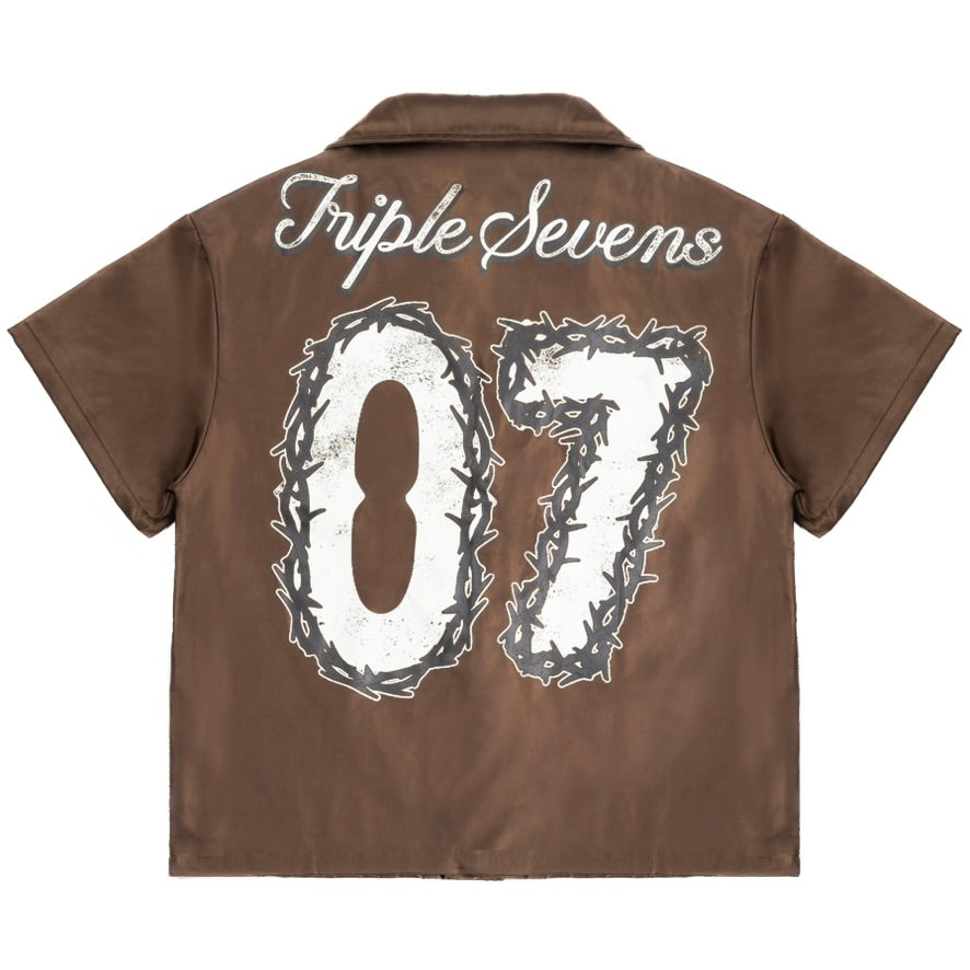 NYLON BUTTON UP SHIRT (BROWN)