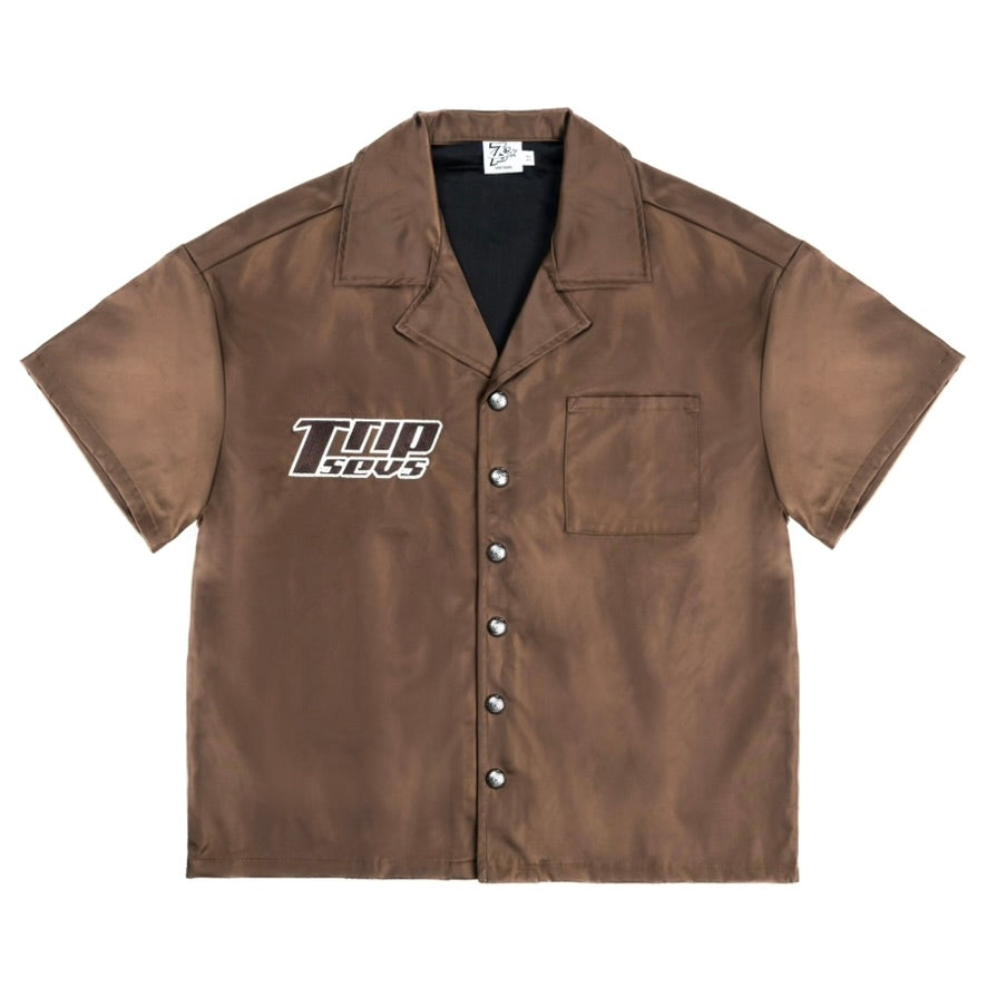 NYLON BUTTON UP SHIRT (BROWN)