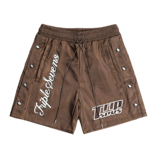 NYLON BUTTON UP SHORTS (BROWN)